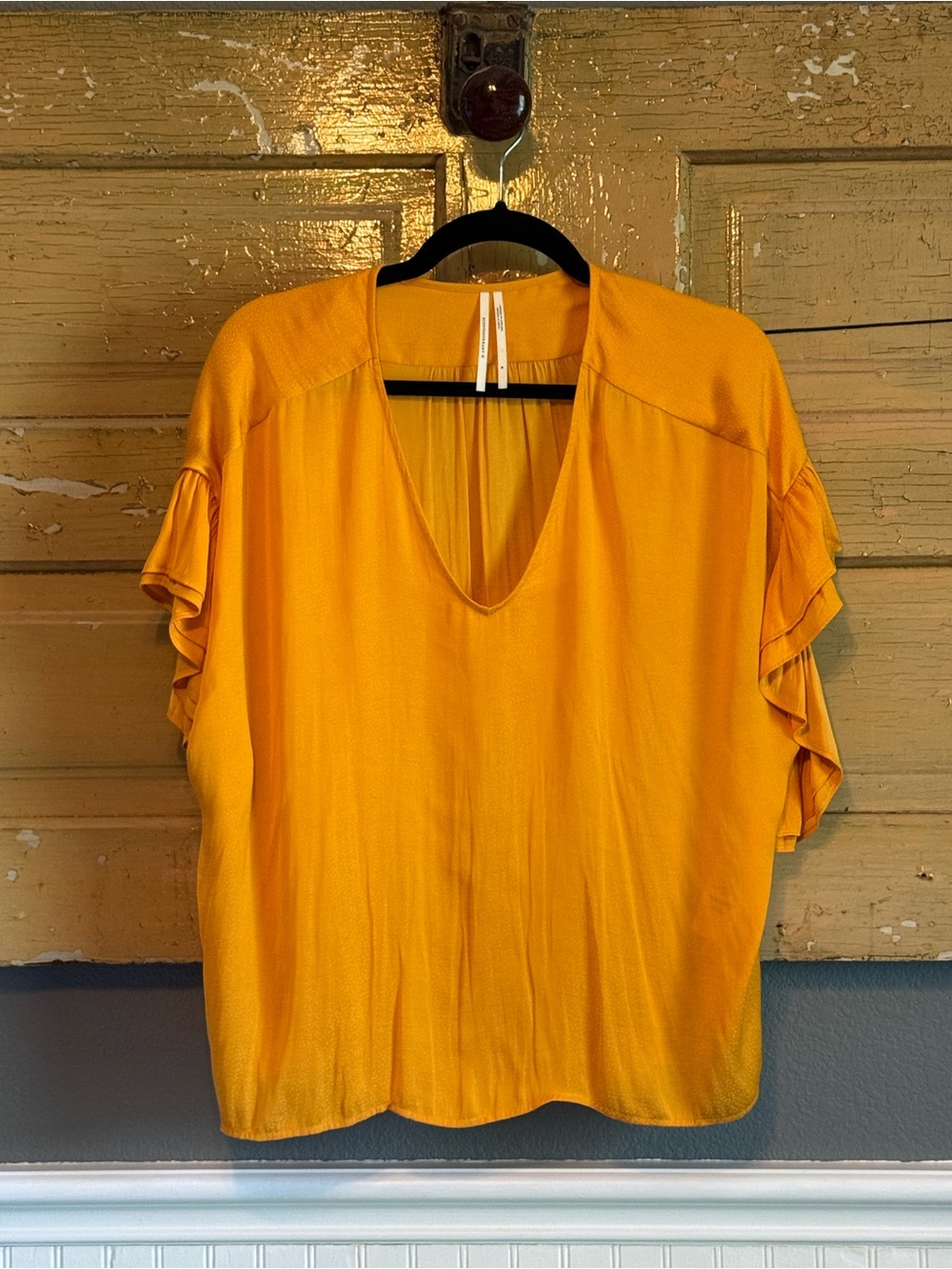 Women's Yellow V-Neck Ruffle Sleeve Top
